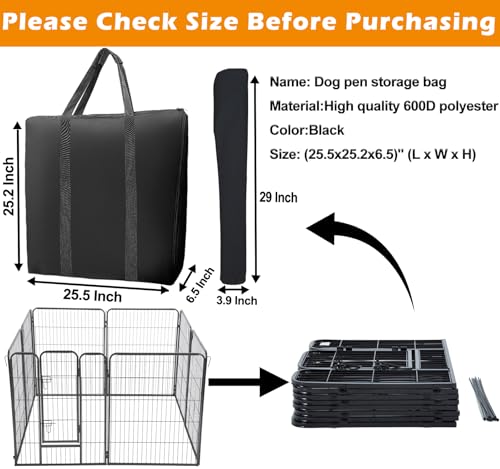 LWFCOEE Dog Playpen Storage Bag, 24/32/40 Inch Waterproof Heavy Duty Dog Fence Travel Bag with Handle for RV Trip, Fits 8 Panels Pet Pen and 9 Stakes, 25.5"x25.2"x6.5" - style: Fits Under 24"hx24"w 8 Panels Dog Playpen and 9 Stakes
