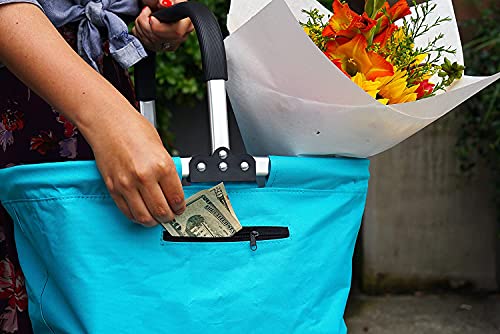 RSVP International Collapsible Market Basket Aluminum Frame, Large Zip Side Pocket, 17x11x18", Turquoise - color: Turquoise, size: 17 x 11 x 18"