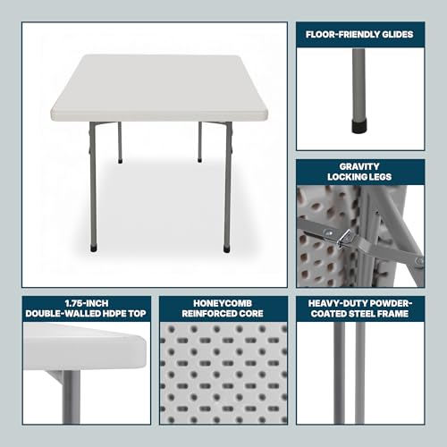 OEF Furnishings OEFBT3636 Utility Series Heavy-Duty Premium Commercial-Grade Indoor/Outdoor Folding Table (36 x 36 in, Square, Speckled Gray Top / Gray Frame) - size: 36" x 36"