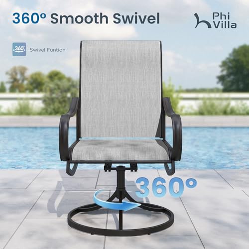 PHI VILLA 5 PCS Patio Dining Set with Outdoor Swivel Dining Chairs (Gray) and 37"x 37" Metal Steel Dining Table, All Weather Patio Dining Furniture Set for Poolside Deck Lawn Garden - color: Grey Fabric, size: 37"L x 37"W x 28"H-5 Piece-Metal