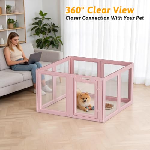 DIY Clear Acrylic Dog Playpen House,Quick Easy Assembly and Disassembly,Strong Floor Suction,Indoor and Outdoor Use,Easy Cleansing Puppy Fence (Skin Pink, 23.6" H, 8PCS) - color: Skin Pink, size: 23.6"H