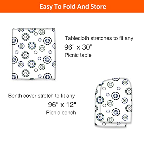 8ft Picnic Table and Bench Cover, Camping Essentials RV Gear, 96 in Waterproof Windproof Outdoor Elastic All Around Tablecloth, Fitted Rectangle Tables and Seats, Blue Flywheel - color: Blue Flywheel, size: 96"