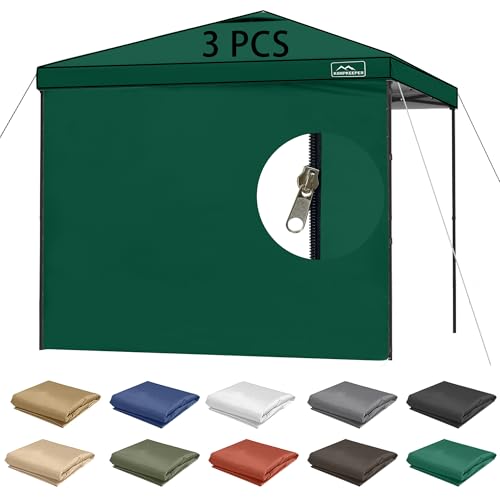 KAMPKEEPER 10X10 Canopy Tent Sidewalls with Zipper for Canopy Frame, 3Pcs Sunwalls Only, UPF50+ Waterproof Side Walls(Green) - color: Dark Green
