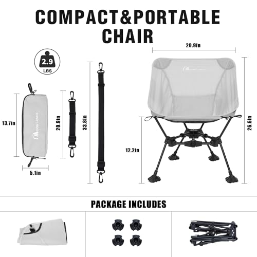 MOON LENCE Portable Camping Chair，Lightweight Backpacking Hiking Chairs,Compact,Foldable,with Anti-Sinking Large Feet for Beach,330 lbs Capacity (Grey, Standard) - color: Grey-lite-terragrid-feet Pad, size: Standard