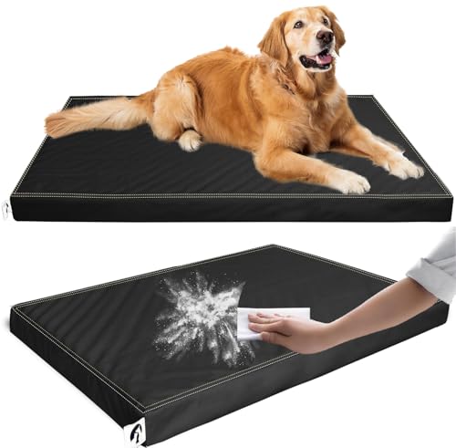 Waterproof Leather Dog Bed, Hair Resistant Crate Mat for Large Dogs, Wipeable Easy to Clean Pet Pad, Durable Black Mattress for Pets Up to 90 lbs - color: Black, size: 40"L x 25"W x 3"Th
