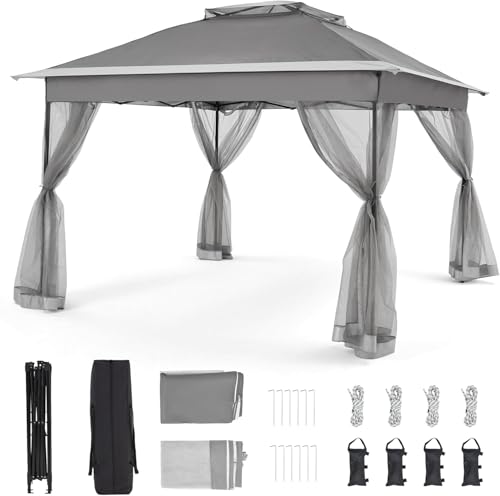 Bezseller 11x11 Pop Up Gazebo with Mosquito Netting, Easy 1-Person Setup Outdoor Canopy, Water-Resistant Portable Shelter for Patio, Backyard & Garden, UV Protection, Deep Grey - color: Deep Grey, size: 11"x11"