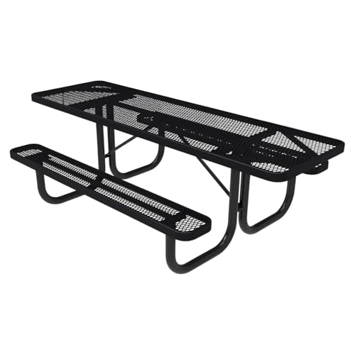 COATEDOUTDOORFURNITURE Heavy-Duty Portable ADA-Compliant Outdoor Picnic Table, Expanded Metal Patio Dining Furniture Made in America (8ft Rectangular, Both-Side Handicap, Black) - color: Black, size: 8 Ft, Rectangle Handicap Both Ends, Expanded Steel