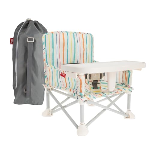 Nuby Pop-Up Booster Seat with Removable Tray - 6+ Months - Portable Booster Seat for Floor for Indoor/Outdoor Use - 3-Point Safety Adjustable Straps - Summer Travel Essentials - Stripes - color: Stripes