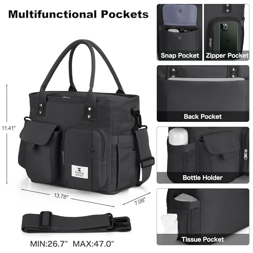 Hafmall Large Insulated Lunch Bag for Women Men, Leakproof Lunch Box for Adults, Wide Opening Lunch Tote Bag with Shoulder Strap, Reusable Lunch Cooler Bag for Work, Picnic, Black - color: Black