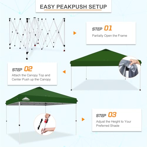 EAGLE PEAK Pop Up Canopy Tent with Wheeled Carry Bag, 8 Stakes, 4 Ropes, 4 Weight Bags, Easy Set Up Tent Canopy, 12x12 ft, 144sqft of Shade, Green - color: Green, size: 12x12