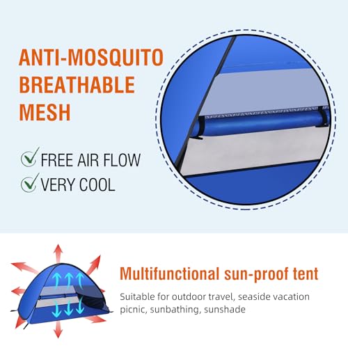 Beach Sun Shelters, Instant Sun Shade Canopy Head PopUp Canopy Automatic Shade Tent for Camping, Portable Windproof Waterproof with Mobile Phone Stand with Tent Nails, with Breathable Mesh, 80cm - color: Blue-Breathable-31.5in