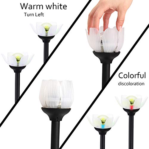 Kinna Solar Lotus Lights - 6 Pack Decorative Warm White & Multi-Color Changing LED Outdoor Garden Stake Lights for Lawn, Patio, Walkway & Backyard Decoration - color: White
