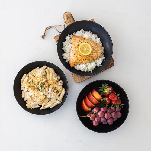 Grow Forward Premium Wheat Straw Pasta Bowls - 42oz Unbreakable Wide & Shallow Dinner Plate Bowls Set of 6 - Microwave Safe Reusable Plastic Pasta Bowls for Kids, Adults, Salad, Camping, RV - Midnight - color: Midnight Black, size: 42oz
