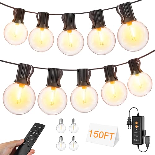 Outdoor String Lights 150FT with Remote Dimmer, G40 Globe LED Patio Lights with 75 Edison Plastic Bulbs(4 Spare), Waterproof Hanging Lights for Backyard Balcony Yard Deck Garden Party - style: 150FT-G40(Remote+Dimmer)