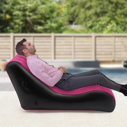 PVC Air Mattress Sofa Bed, Modern Inflatable Couch with Built in Double Layer Pump S Shaped Blow Up Chamber Airbed 440lbs Capacity for Living Room Office Camping Indoor Outdoor Use (Rose-red Black) - color: Rose-red Black