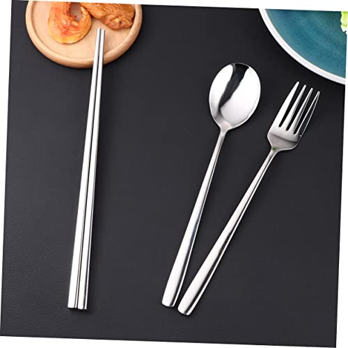 8pcs Portable Stainless Steel Tableware Set Food Grade Cutlery with Spoon Fork Chopsticks and Straws Outdoor Dining and Picnics Includes Black Carrying Bag