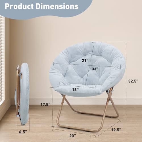 MoNiBloom Round Folding Faux Fur Saucer Chair for Bedroom Living Room Dorm Foldable Metal Frame Oversized Large Comfy Furry Padded Soft Lounge Lazy Cozy Moon Chair for Adults (Blue, 2 Pieces) - color: Blue