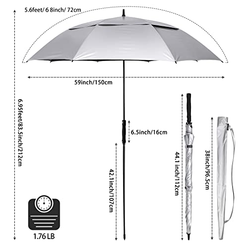 G4Free Vented UV Golf/Beach Umbrella 68" Arc, Auto Open Oversize Extra Large Windproof Sun Shade Rain Umbrellas - color: Silver/Black