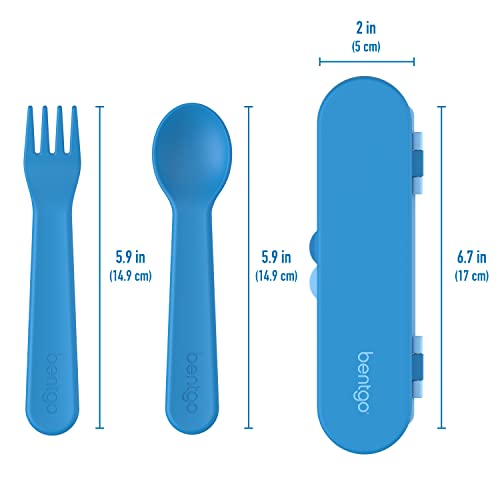 Bentgo Kids Utensil Set - Reusable Plastic Fork, Spoon & Storage Case - BPA-Free Materials, Easy-Grip Handles, Dishwasher Safe - Ideal for School Lunch, Travel, & Outdoors (Blue) - color: Blue