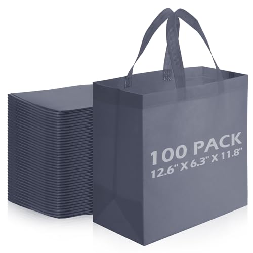 Reginary 100 PCS Reusable Totes Bags - Non Woven Grocery Handle Bags for Shop Events & Retail Store(Dark Gray) - color: Dark Gray