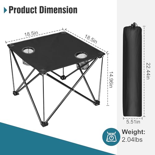 TeqHome Portable Camping Table,Folding Camp Table,Lightweight Waterproof Canvas Beach Tables for Outside with 2 Cup Holders & Carry Bag for Camping, Picnic, Beach, Fishing, Travel and Outdoor RV