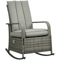 Outsunny Wicker Outdoor Rocking Chair, Patio Recliner with Adjustment Backrest, PE Rattan Lounge Chair with Adjustable Footrest and Cushions for Garden, Backyard, Porch, Gray - color: Grey
