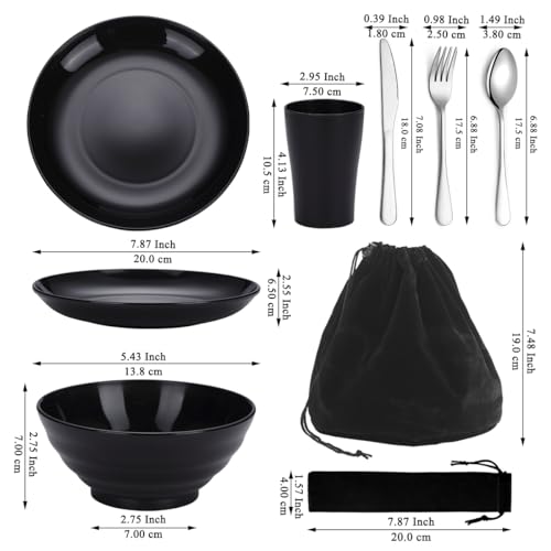 Kyraton Camping Utensils, Portable Travel Silverware Set with Reusable Light Weight Mug, Bowls and Plate, Stainless Steel Cutlery Set, Camping Mess Kit for 1 Person - color: A. 1 Person