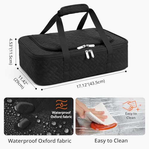Insulated Casserole Carrier - Portable Casserole Carrier for Hot or Cold Food, Lasagna Holder for Parties,Picnic,Cookouts,Traveling - Fits 9" x 13" Baking Dish (Black) - color: Black