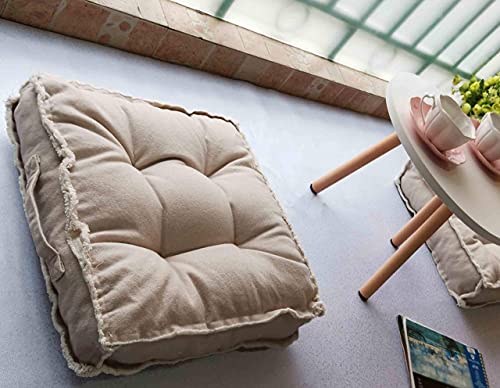 Verpert Square Thick Floor Seating Cushions,Solid Thick Tufted Cushion Meditation Pillow for Sitting on Floor,Tatami Pad for Guests or Kids Reading Nook,Yoga Living Room Sofa Balcony Outdoor (Beige) - color: Beige