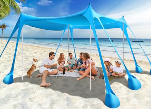 Rhino Valley Beach Tent Shade Canopy UPF50+ Protection, 8 Sandbags, 4 Stability Poles, Outdoor Sun Shelter Umbrella for Sand, Camping, Fishing Essentials - color: Sky Blue, size: 10 x 10 FT