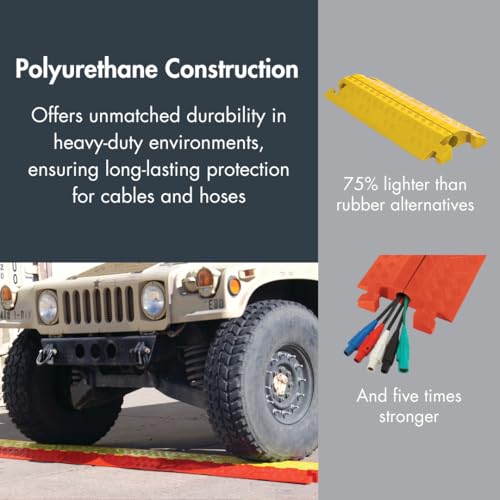 Checkers 1 Channel Industrial Drive Over Cable Protector, Drop in for 2.25" Lines, 23k/Axle Load Capacity Hose and Cable Ramp for Heavy Duty Equipment, Made in The USA, Yellow, CP1X225-GP-Y - color: Yellow, style: Drop In