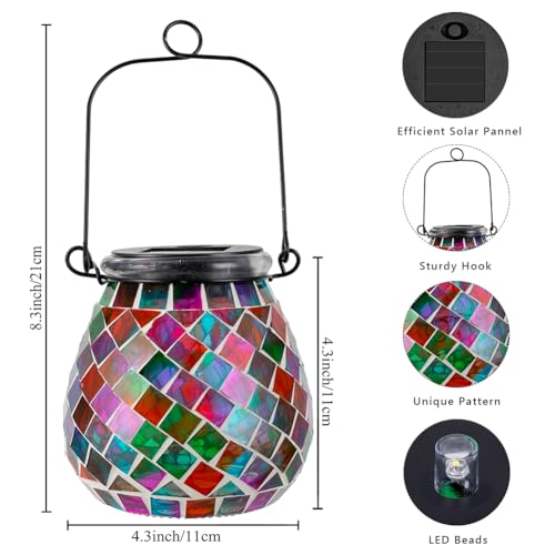 Stargarden Mosaic Solar Lanterns Outdoor Waterproof, Colorful Glass Hanging Lantern Decorative Solar Lights for Yard, Patio, Lawn, Gaden Decor - color: Colorful