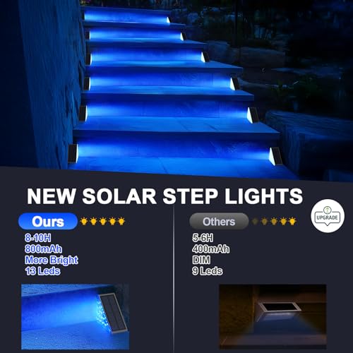 AUDLES 6 Pack Solar Stair Lights, Outdoor Step Lights with Waterproof IP67, Blue Color LED Solar Light for Outside Light Decor for Stair, Deck, Front Step, Front Porch, Patio and Backyard - color: Blue, size: 6 Pack