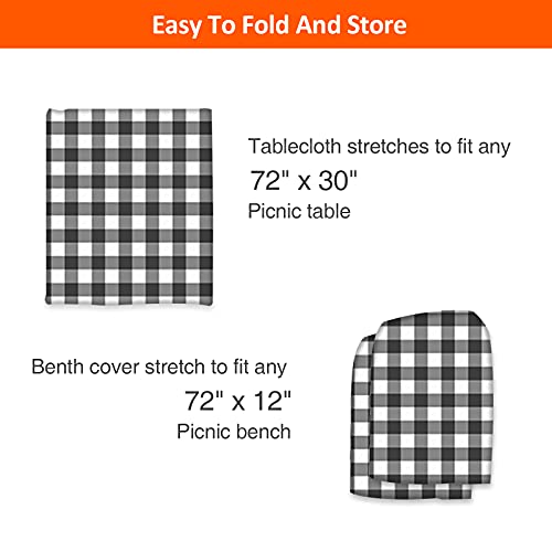 6ft Picnic Table and Bench Cover, Camping Essentials RV Gear, 72in Waterproof Windproof Outdoor Elastic All Around Tablecloth, Fitted Rectangle Tables and Seats, Black-White Checkered - color: Black-white Checkered, size: 72"