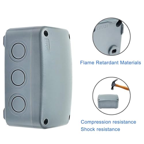 Nineleaf 10PK Outdoor Junction Box ABS Plastic Dustproof IP66 Waterproof Universal Electrical Boxes Project Enclosure Grey 4 7/8" 3 1/4" 2 1/4" inch (125x86x62mm) fit 20mm Cable Gland for Outdoor Use - color: 10PK, size: 125x86x62mm