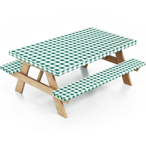Picnic Table Cover with Bench Covers and Bag, Camping Table Camping Essentials Cover with Elastic Edges(Green) - color: Green