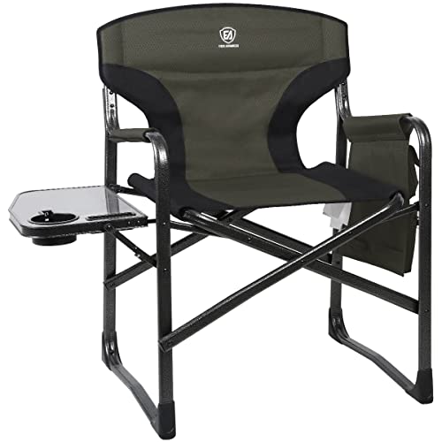 EVER ADVANCED Aluminum Lightweight Folding Director Chair, 350lbs Heavy Duty Camping Chair with Side Table & Storage, 19" Joint-Friendly Height Easy to Stand, Portable Makeup Artist & Vendor Chair - color: Dark Green, style: 1 Pack