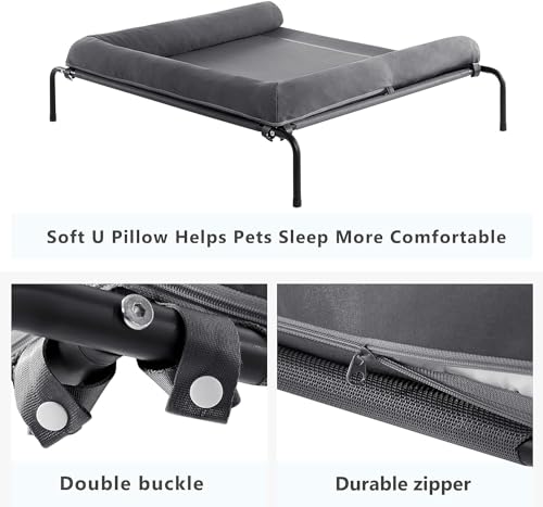 WESTERN HOME Cooling Elevated Dog Bed for Large Dogs, Portable Indoor & Outdoor Raised Dog Bed with Breathable Mesh, Chew Proof Pet Hammock Cots with Removable and Waterproof Bolsters - color: Grey, size: 48.0"L x 35.0"W x 8.0"Th