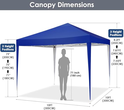 COBIZI Canopy 10x10 Pop Up Canopy Tent Party Tents for Parties Weddings Backyard Waterproof Canopy Outdoor Commercial Canopy Event Tent with Stakes, Ropes, Sandbags, Deep Blue - color: DEEP BLUE, size: 10x10FT without sidewall