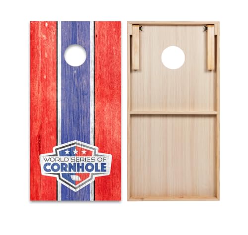 World Series of Cornhole Regulation Size Cornhole Boards – Lightweight & Durable All-Wood Construction | Backyard Bean Bag Toss Set | Rugged Outdoor Game for Tailgates, BBQs, & Backyard Battles - color: Patriotic with Red and Blue Stripes