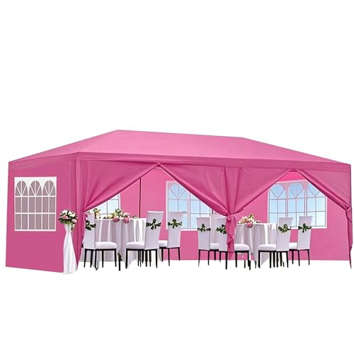 10' X 20' Outdoor Tents for Parties Pink Canopy Tent Wedding Tent with 6 Removable Sidewalls, Heavy Duty Waterproof Gazebo Patio Shelter for BBQ Camping Party Cater Events - color: Pink with 6 Sidewalls, size: 10FTx20FT