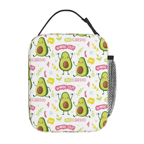 Cute Avocado Kawaii Insulated Lunch Bag Portable Reusable Zipper Lunch Box For Men Women Work Picnic Travel Camping - color: Black24