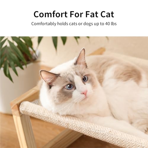 FUKUMARU Dog Bed, Large Breathable Elevated Cat Hammock, Wooden Cat Beds for Outdoor and Indoor, 21 Inch Raised Pet Beds Suitable for Cats, Puppy, Bunny and Small Animal - color: Beige