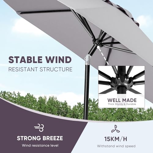 Tempera Patio Market Outdoor Table Umbrella with Push Button Tilt and Crank, Large Sun Umbrella with Sturdy Pole & Fade Resistant Canopy, Easy to Set - color: Grey, size: 9 FT
