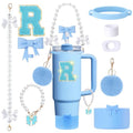 9pcs Stanley Cup Accessories Set- for 30oz 40oz Tumblers with Handle - Bule Kit Includes Bow Straw Topper and Boot, Charm, Pearl Handle Strap & Stickers - Aesthetic Girl Gifts (R) - color: R