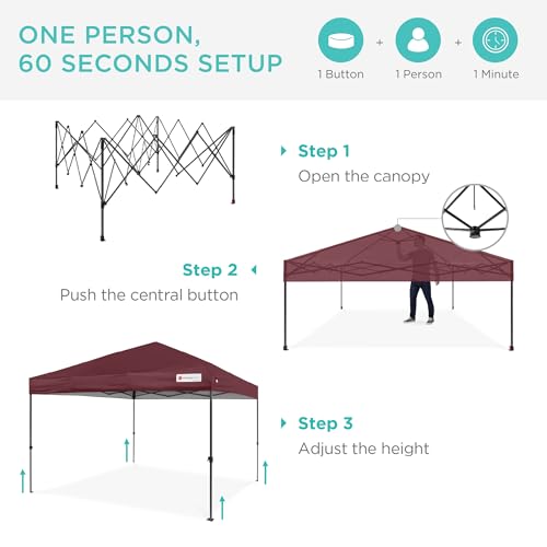 Best Choice Products 10x10ft Pop Up Canopy Tent, Outdoor Shade, 1 Person 1 Minute Set Up, Carry Case, 4 Weight Bags - Burgundy - color: Burgundy, size: 10x10ft