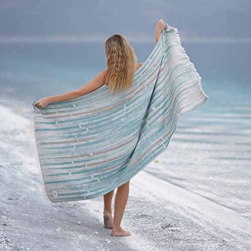 BAGNO MILANO Beach Towels Organic Turkish Cotton Soft, Quick Dry Oversized Turkish Towel Throw Blanket for Beach, Yoga, Spa, Pool (Maia Green, Beach Towel) - color: Maia Green