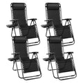 Sweetcrispy Zero Gravity Chairs, Set of 4 Portable Recliner Beach Camping Patio Outdoor Folding Lounge Chair with Cup Holder Trays and Adjustable Pillow for Poolside, Garden, Backyard, Lawn (Black) - color: Black-4p