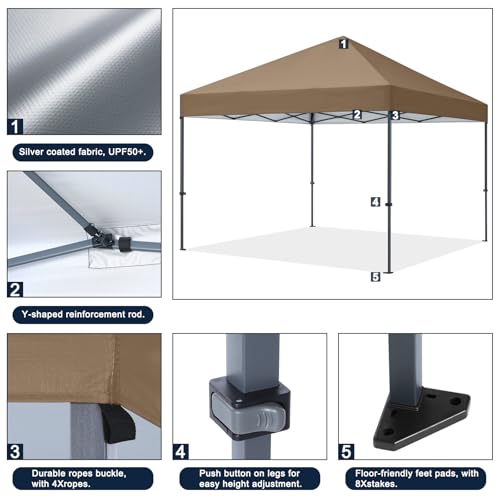 COOSHADE Durable Easy Pop Up Canopy Tent 12x12Ft(Khaki) - color: Khaki, size: 12x12Ft