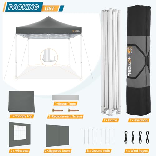 Hoteel 10x10 Pop Up Canopy Tent Heavy Duty with 4 Sidewalls, Waterproof Party Tent, Easy Set-up Commercial Instant Tents with Hand Bag & Rope & Nail, Hexagonal Leg (1-Year Warranty) - color: Gray, size: 10×10 （4 Walls）